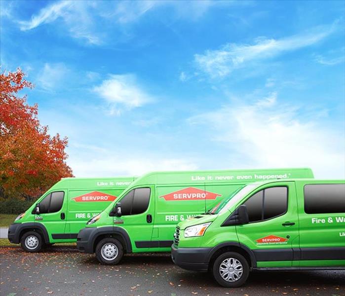 SERVPRO Vans lined up and ready to go.